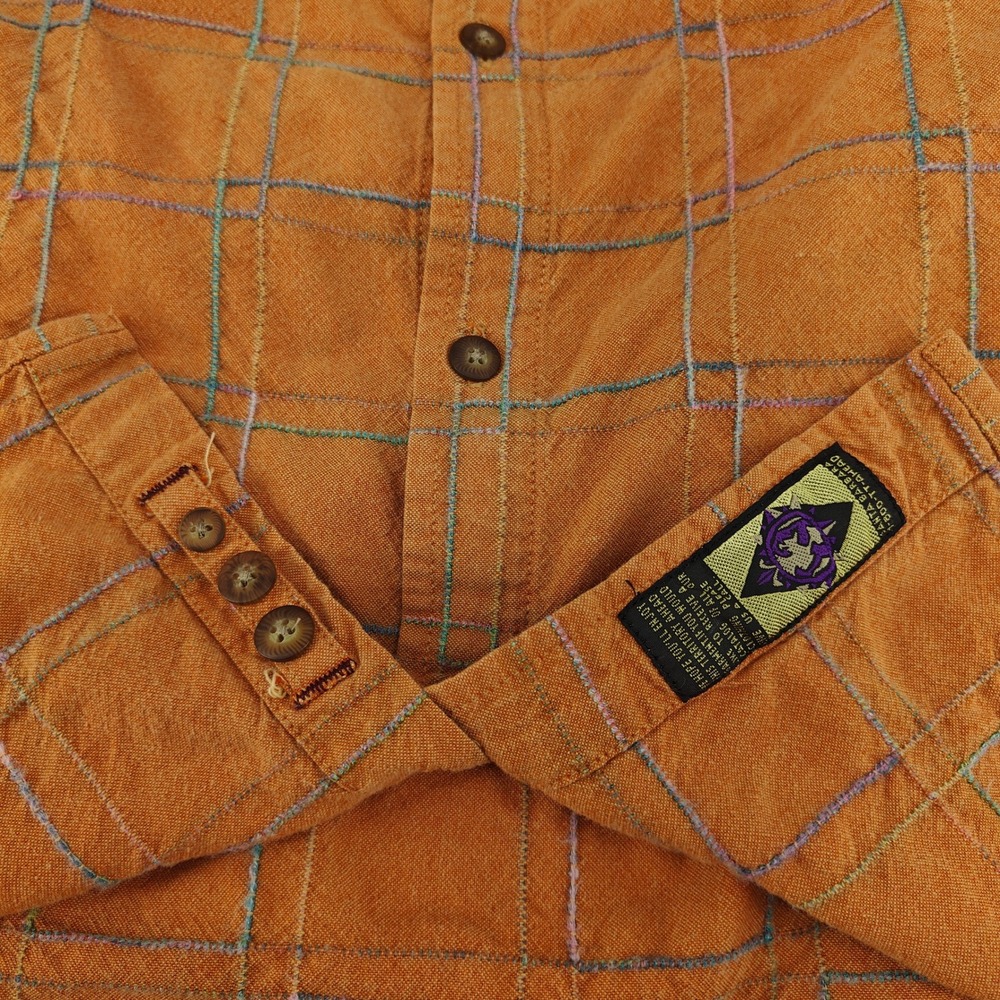 The Territory Ahead Shirt Mens XL Orange Grid Textured Cotton Rayon Long Sleeve - Picture 7 of 13